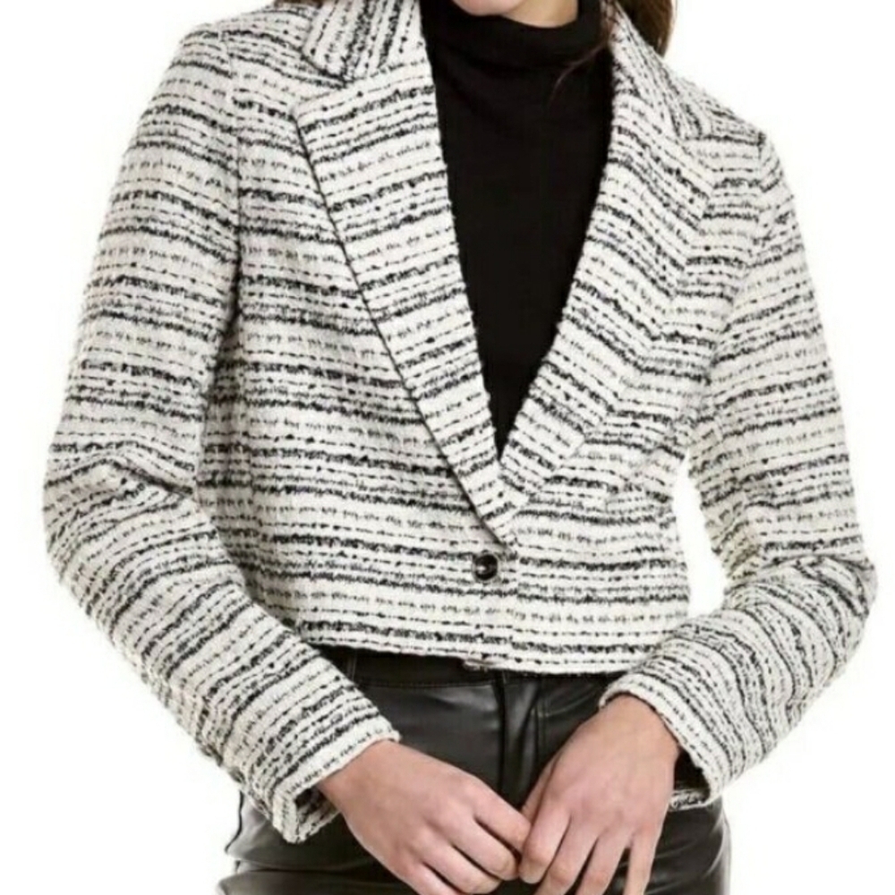 Bagatelle Tweed Blazer Wool Blend Sparkle Crop